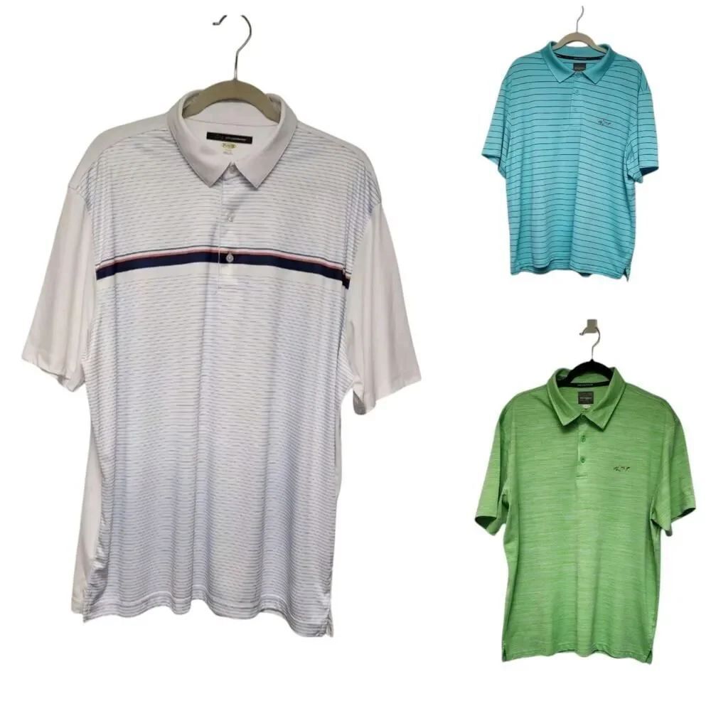 Greg Norman Men’s White Striped Golf Polo Shirt Size XL Lots Of 3